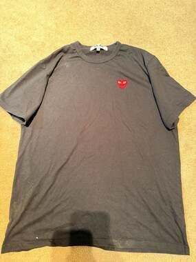 Comme des Garçons PLAY Black T-Shirt with Red Embroidered Heart Logo Size XL